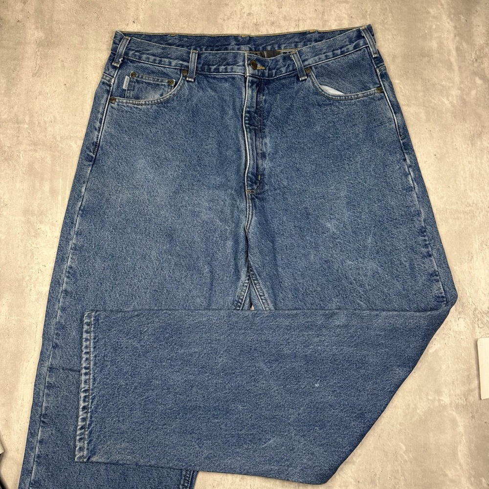 Carhartt Flannel Lined Jeans Mens 40x34 Blue Denim Relaxed Fit Work Pants